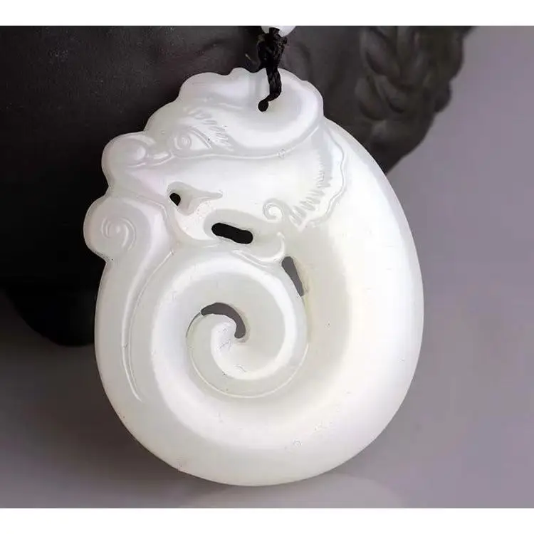 

Hetian Jade Dragon Jade Peilong pendant dragon circle jade pendant white jade zodiac dragon pendant jade pendant necklace