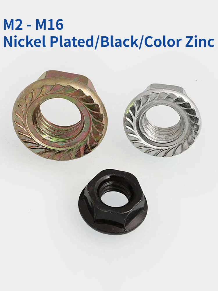 

M2 M2.5 M3 M4 M5 M6 M8 M10 M12 M16 Hex Hexagon Flange Nut Serrated Insert Lock Nut Self-locking Locknut