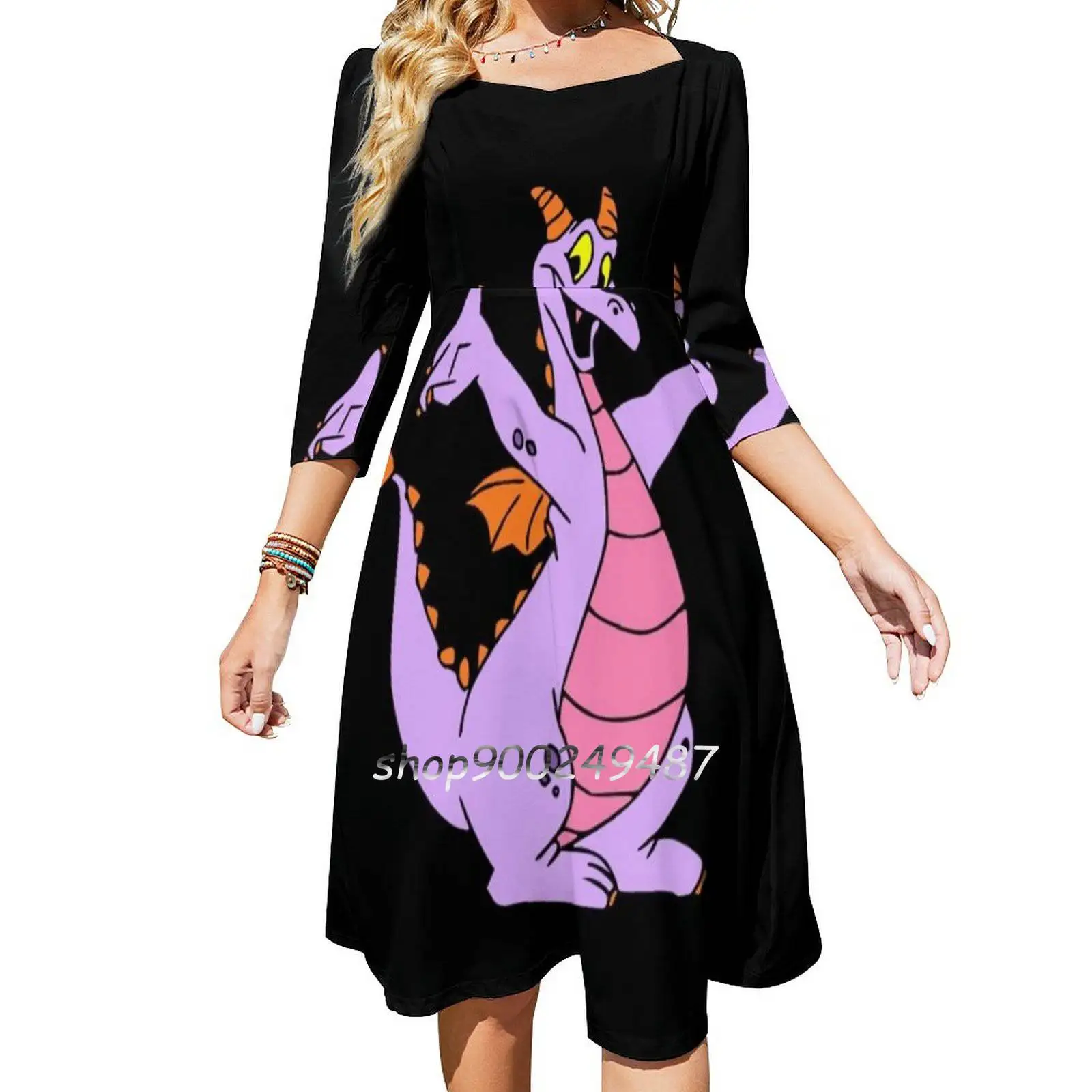 Figment One Little Spark Square Neck Dress New Plus Size Elegant Women Waist Tight Imagination Imagine