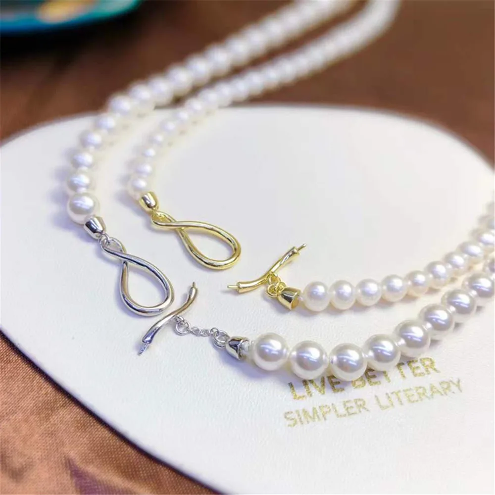 

S925 sterling silver single breasted natural pearl necklace sweater chain fashion version of the buckle