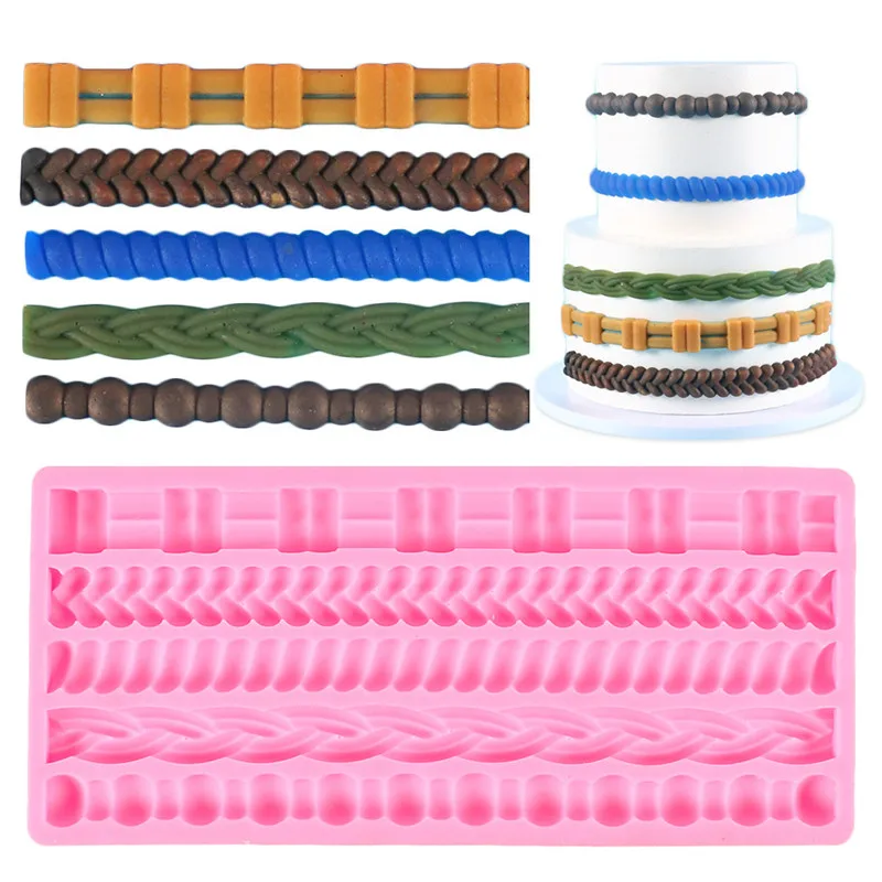 

3D вязаная веревка, силиконовая жемчужная оболочка, жареное тесто, плетеная помадка, форма для украшения тортов, инструменты для глазировки ...