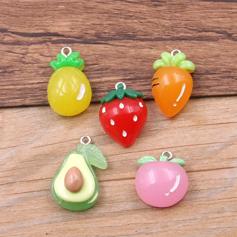 

10PCS 5 Styles Cartoon 3D Resin Fruit Pendant Vegetable Charm For Women Girl Cute Children Gifts Dangles DIY Jewelry Accessories