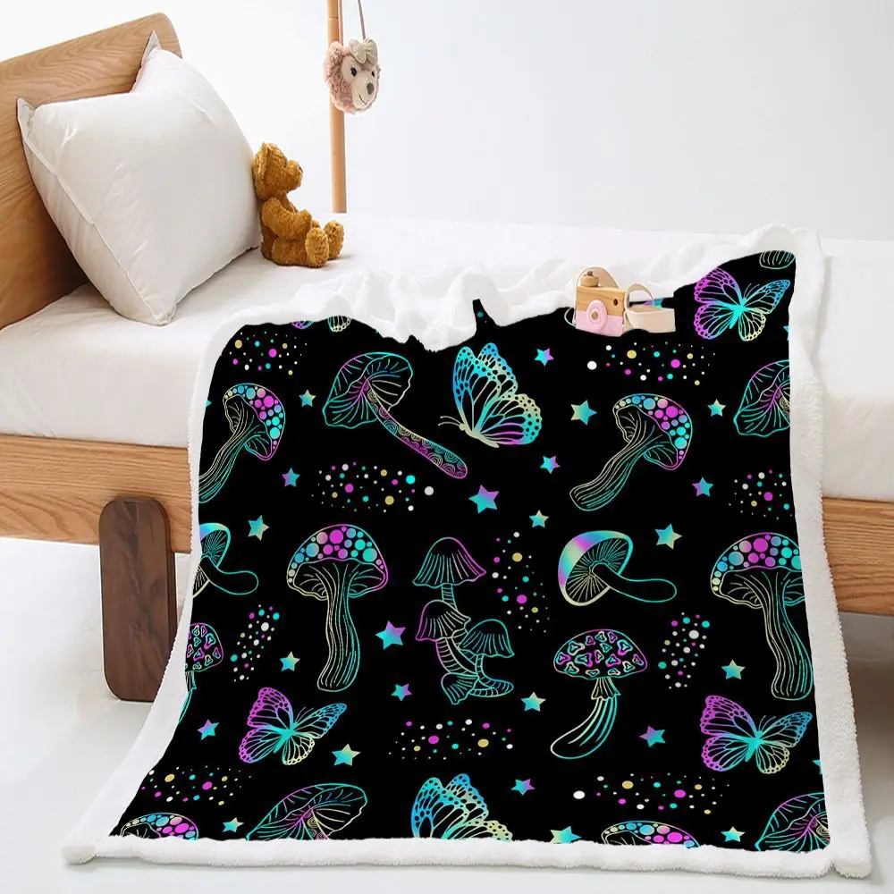 

Color Mushroom Blanket Printing Blanket Mushroom Star Decoration Warm Home Living Room Sofa Office Bedding Warm TV Blanket