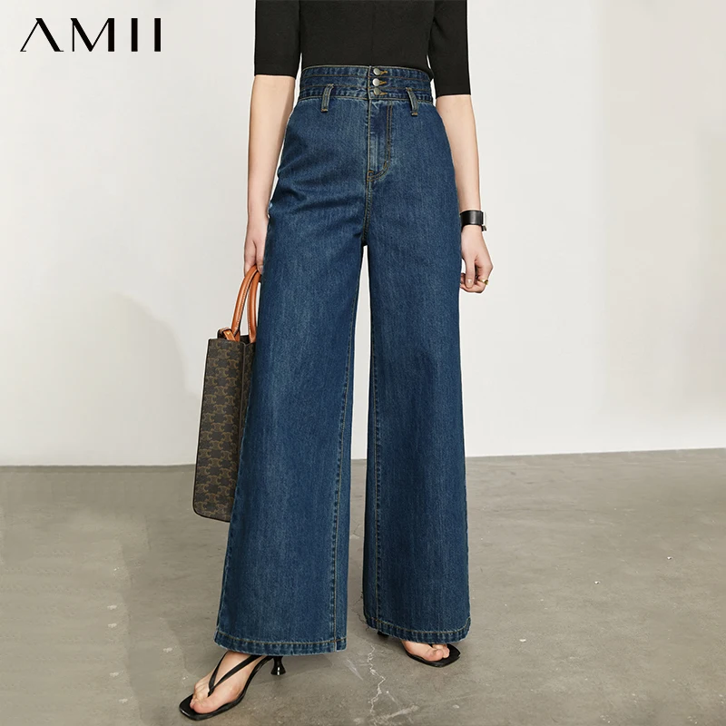 

Amii Minimalism Spring Summer Jeans For Women Fashion High Waist Loose Female Wide Leg Pants Causal Women's Pants 12140222