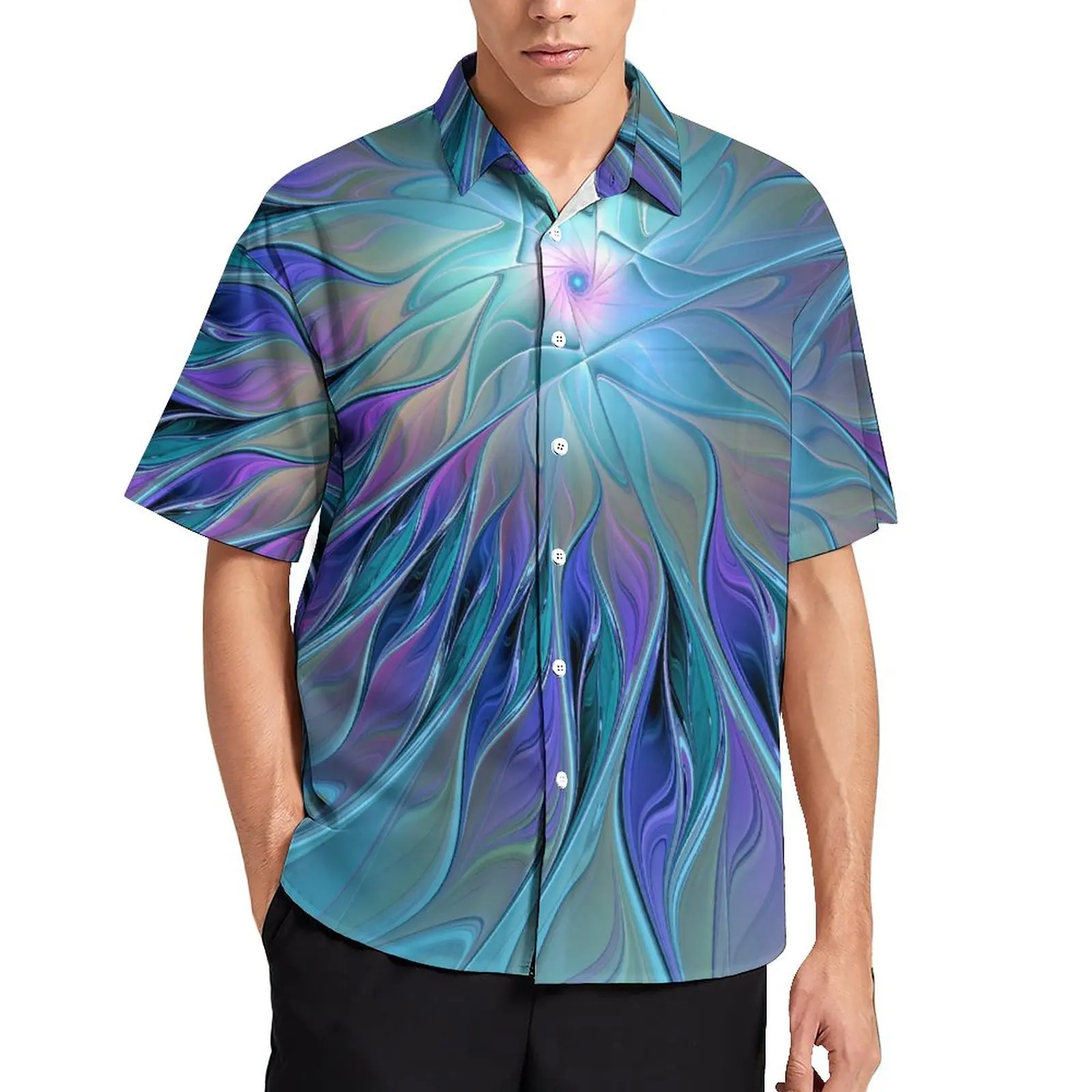 

Abstract Floral Art Casual Shirts Blue Purple Flower Beach Shirt Summer Trending Blouses Mens Custom Plus Size 4XL