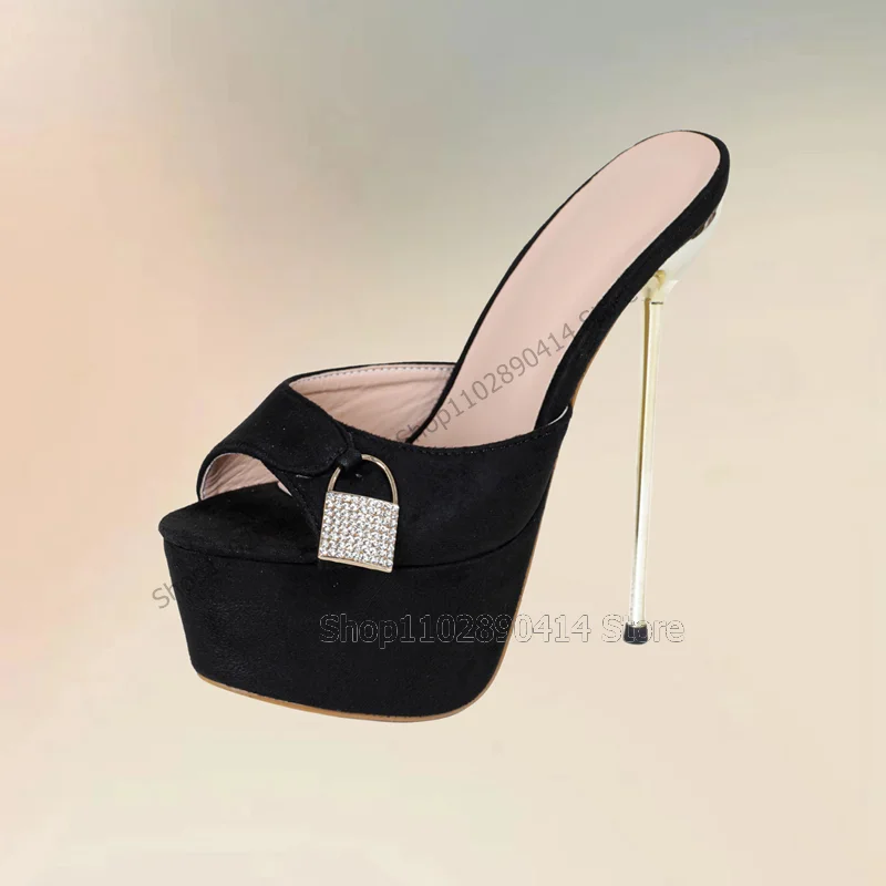 Женские шлепанцы на платформе с открытым носком тонком высоком каблуке