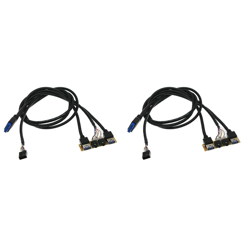 

2Pcs 60Cm Front Case Panel USB3.0+USB3.0+HD Audio Jack Ports I/O Board+Internal Wire USB Bezel Line Case Extension Line