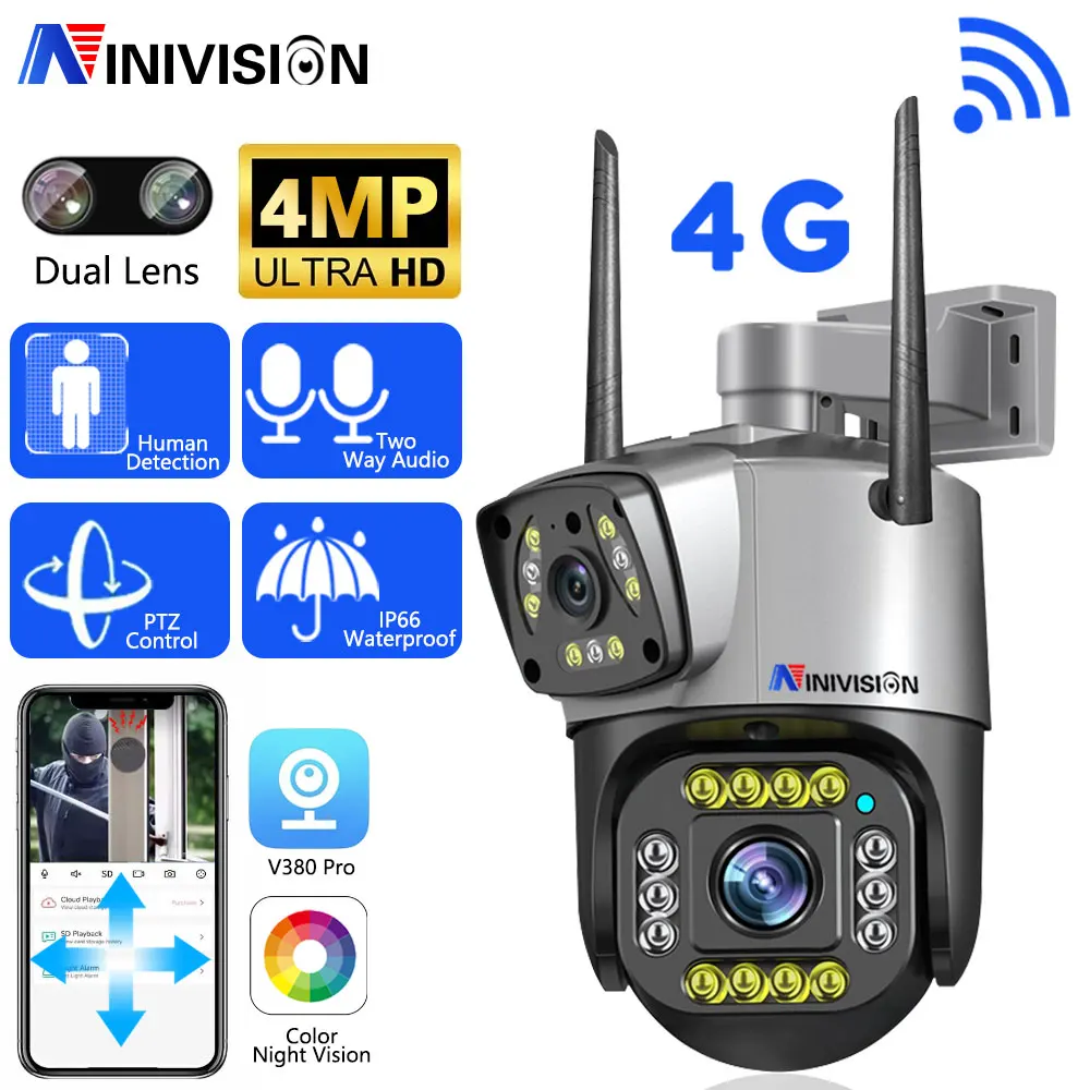 

4G Dual Lens 4MP Camera with 360° Panoramic Rotation and Waterproof for Home Wireless WiFi Monitoring Two Way Audio WiFi camera