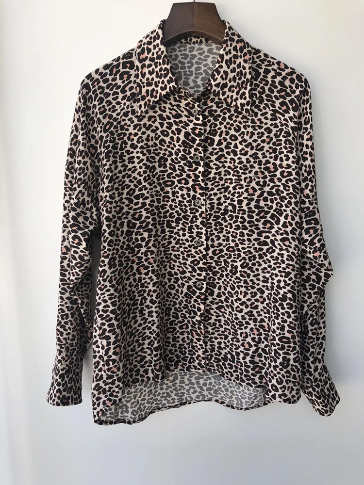 

2022 New Blouse Leopard Print Long Sleeve Single Breasted Shirt
