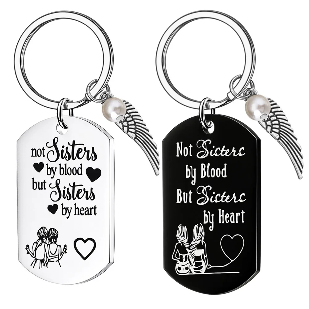 

New Stainless Steel Keychain Not Sister by Blood To My Friend Sister Presents With Wing to Birthday Gifts Diy Custom Wholesale