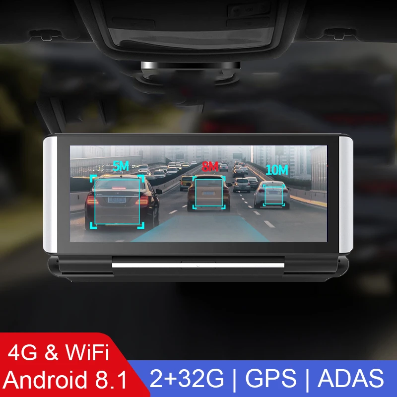 

7-дюймовый видеорегистратор для автомобиля Android 8.1 GPS-навигация приборная панель 1080P камера заднего вида Автомобильный Черный Ящик 4G adas предупредительный видеорегистратор