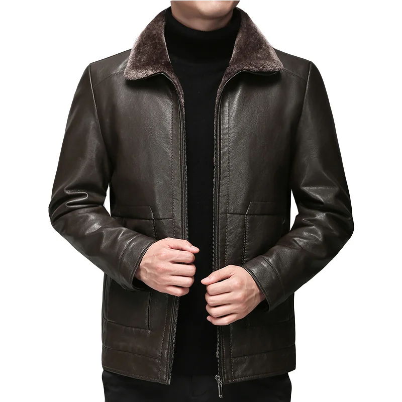 

Men's clothing autumn winter leather jacket/plush thickened middle-aged large leather coat artificial leather man leather jacket