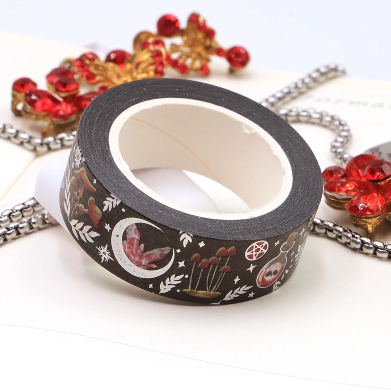 

2022 NEW 10pcs/lot 15MM*10M Decorative Halloween Black Silver Mushrooms Washi Tape Scrapbooking Adhesive Masking Tape