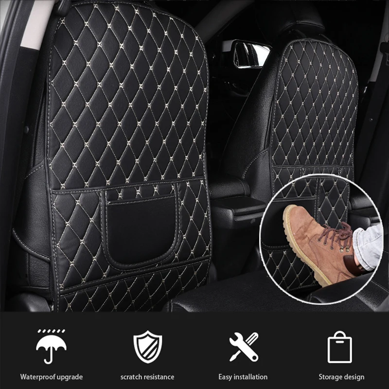 

PU Leather Anti-Child-Kick Pad for Car Waterproof Seat Back Protector Cover Universal Auto Anti Mud Dirt Pads with Storage Bag