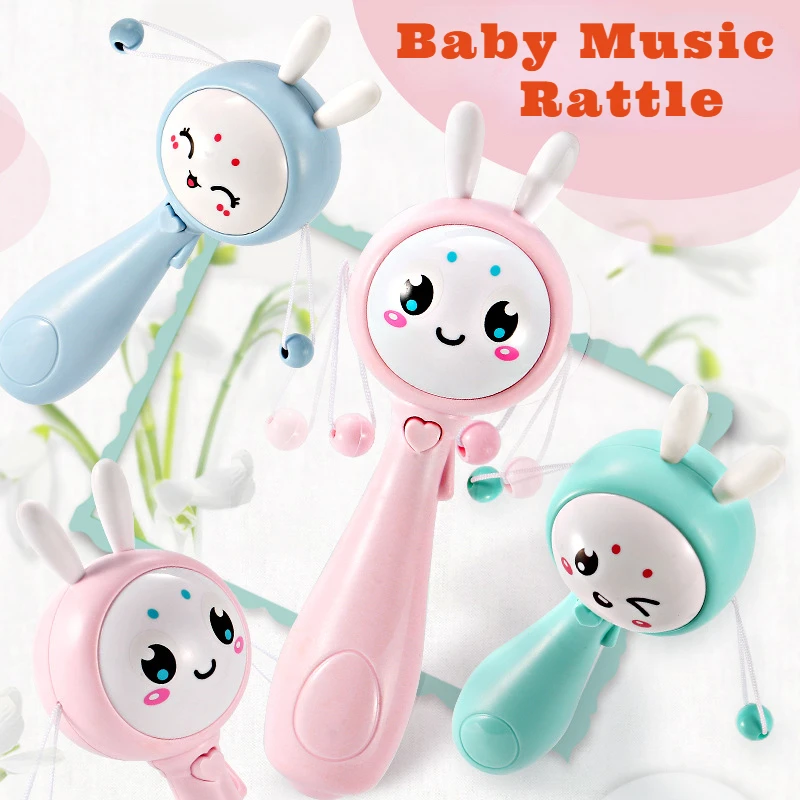 

Music Rattle Baby Toys Rabbit Teether Flashing Hand Bells Mobile Infant Stop Weep Tear Rattles Newborn Early Educational Toy 12M