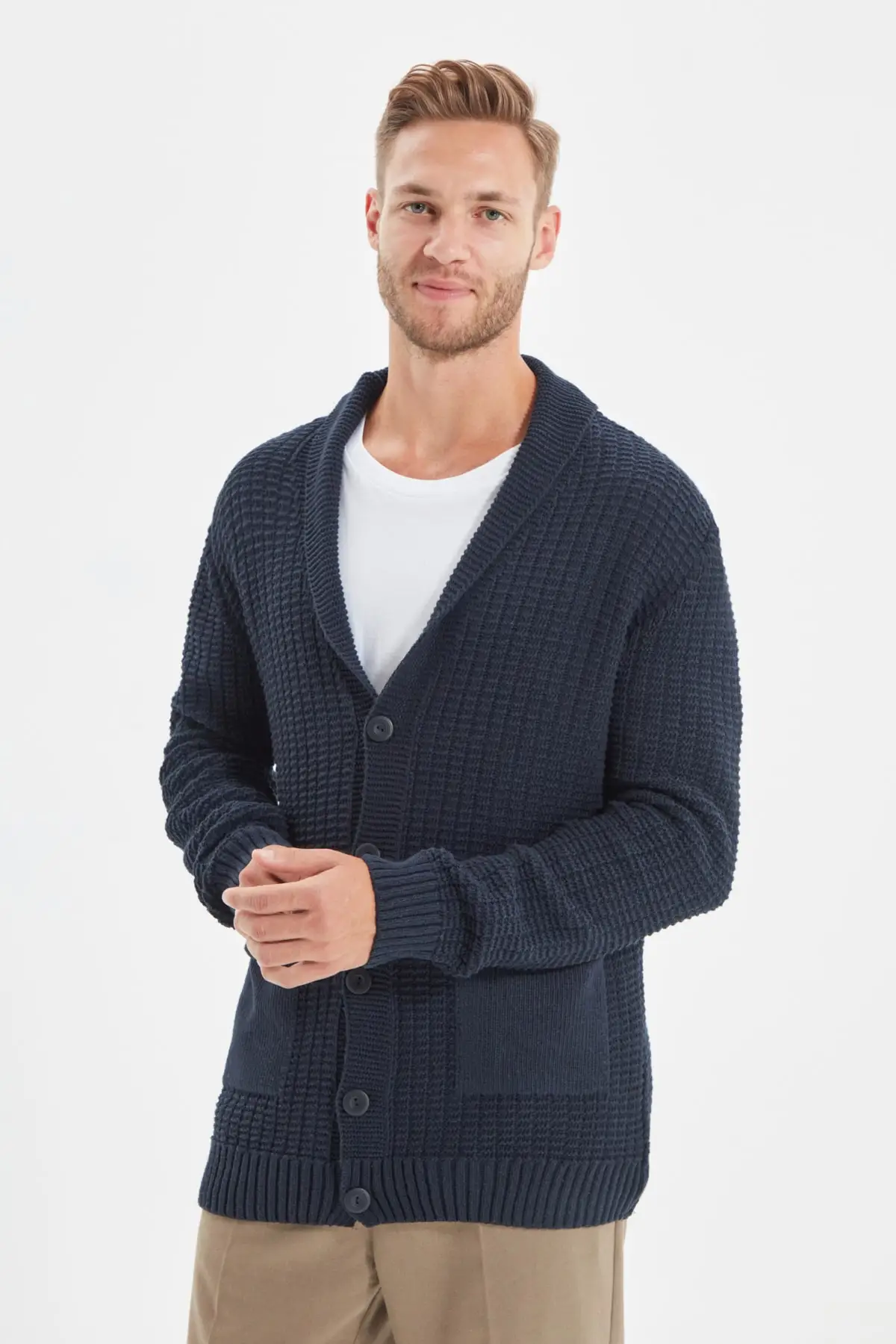 Trendyol Male Shawl Collar Slim Fit Knitwear Cardigan TMNAW22HI0078