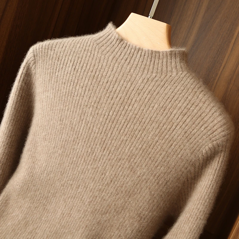 100% Pure Wool Knitted Dress Women Winter Half High Collar Basic Slim Ribbed Long Sleeve Bodycon Sexy Solid | Женская одежда