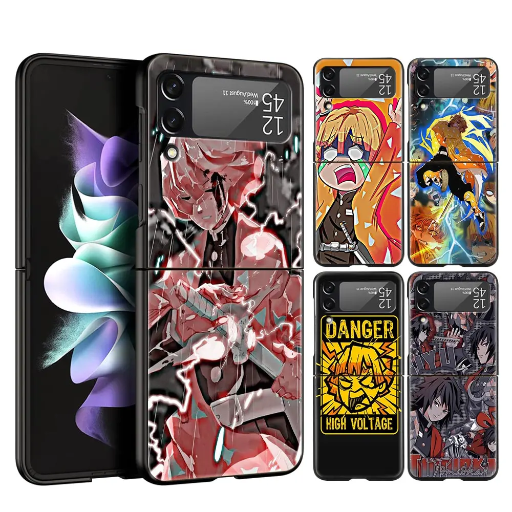 

Demon Slayer Luxury Phone Cover For Samsung Galaxy Z Flip Case Black For Samsung Z Flip 3 5G Hard PC Foldable Shell Fundas Coque