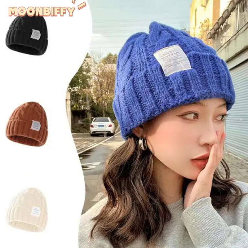 

Winter Beanie Knitted Hats Korean Fashion Twist Wool Crochet Skullies Unisex Solid Color Beanies Caps Women Men Skullcap Bonnet