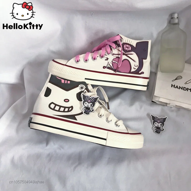 

Sanrio Kuromi Soft High Top Canvas Shoes Cartoon Cute Graffiti Skate Board Shoes Women Flat Platform Shoes Korean Style Y2k Shoe
