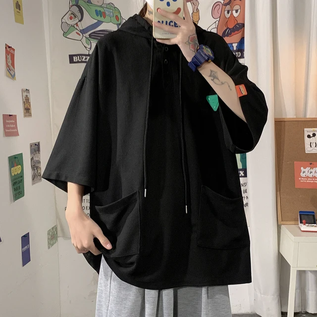 mens short sleeve hooded shirt