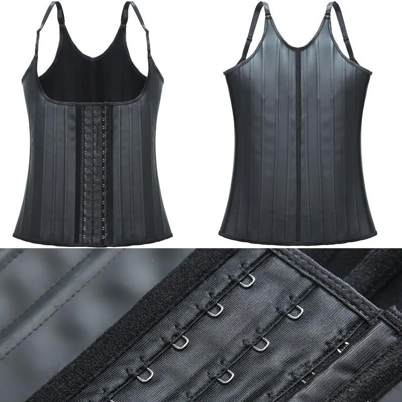 

Glossy Rubber 25 Steel Rib Body Shaping Waistband Vest Spaghetti Strap Latex Corset for Women Sports Fitness Latex Corset