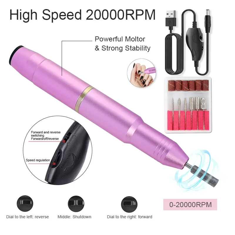 

2022New Drill Machine 20000 RPM Electric Manicure Machine Set USB Portable Nail Drill Pen for Manicure Gel Milling Nail Salon To