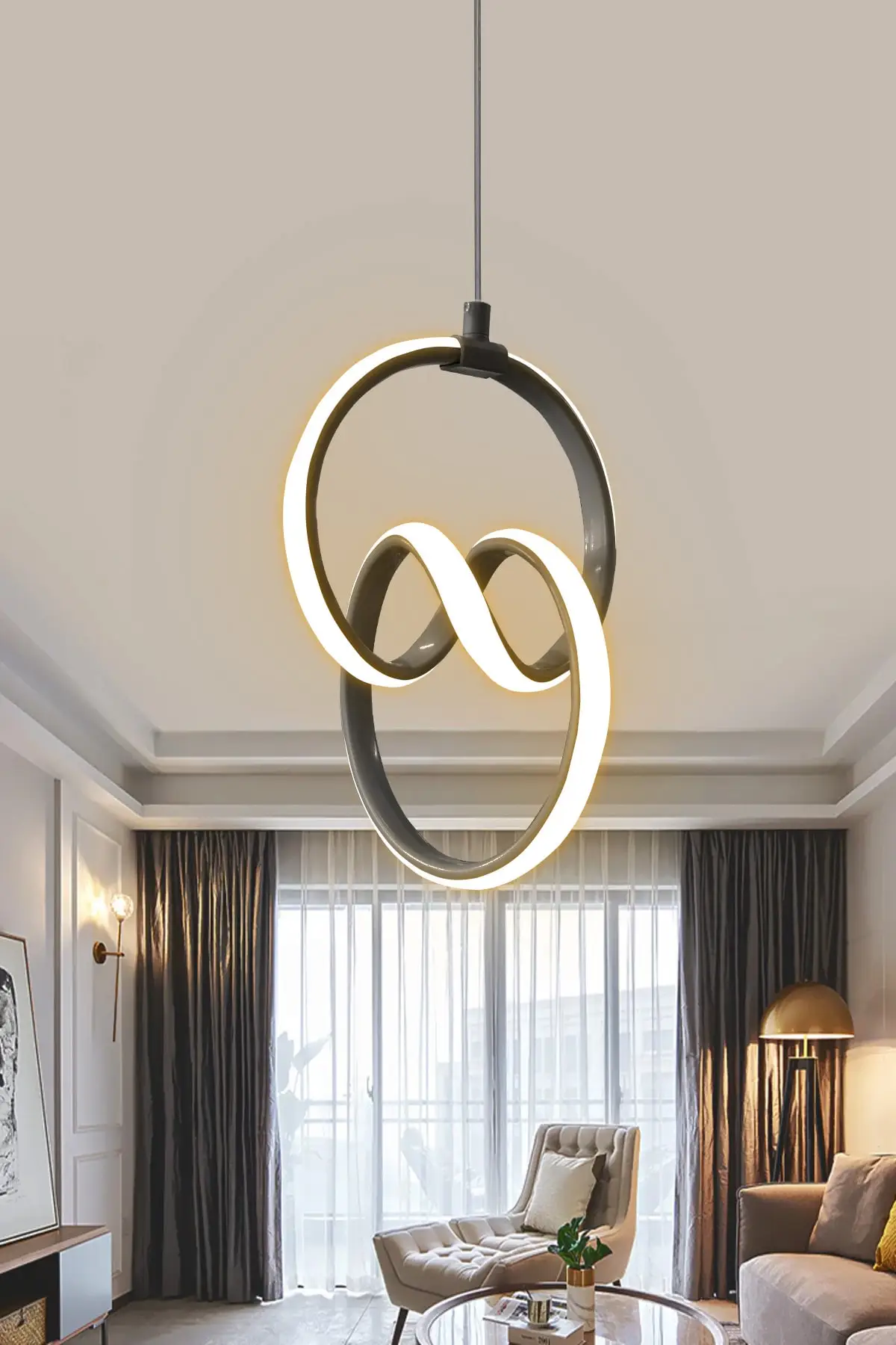 

Современная антрацитовая светодиодная люстра в виде чехла Sarkit, фирменная светодиодная люстра с гарантией 1 год