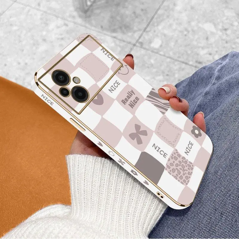 Checkered Smiley Face Luxury Plating Phone Case For Xiaomi Poco M5 M4 Pro F4  X4 GT F4 GT X4F3 X3 M3 X3 NFC X2 X3 Pro C40 Cover