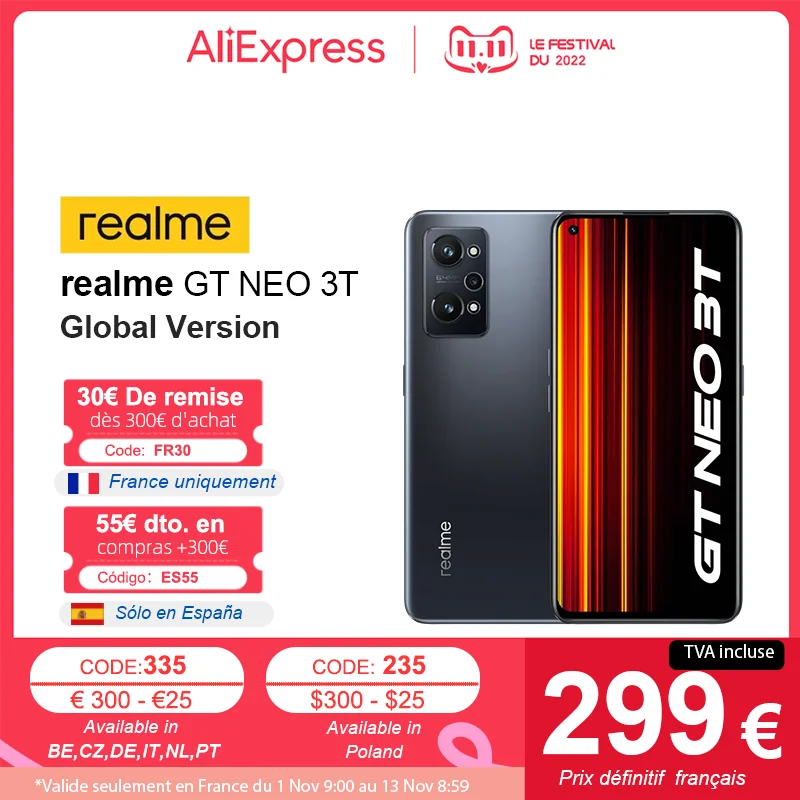 Ceny Globalna Wersja Realme GT NEO 3 T 3 T 5G Smartphone Snapdragon 870 6.62