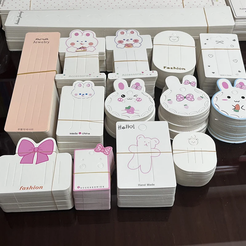 

100 шт. бумажные карточки с милым кроликом медведем Мультяшные карточки для ювелирных изделий упаковка ручной работы заколки для волос ценни...