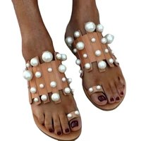 women slippers fashion pearl womens sandals summer 2022 beach casual flat beaded slippers womens outer wear flip flops