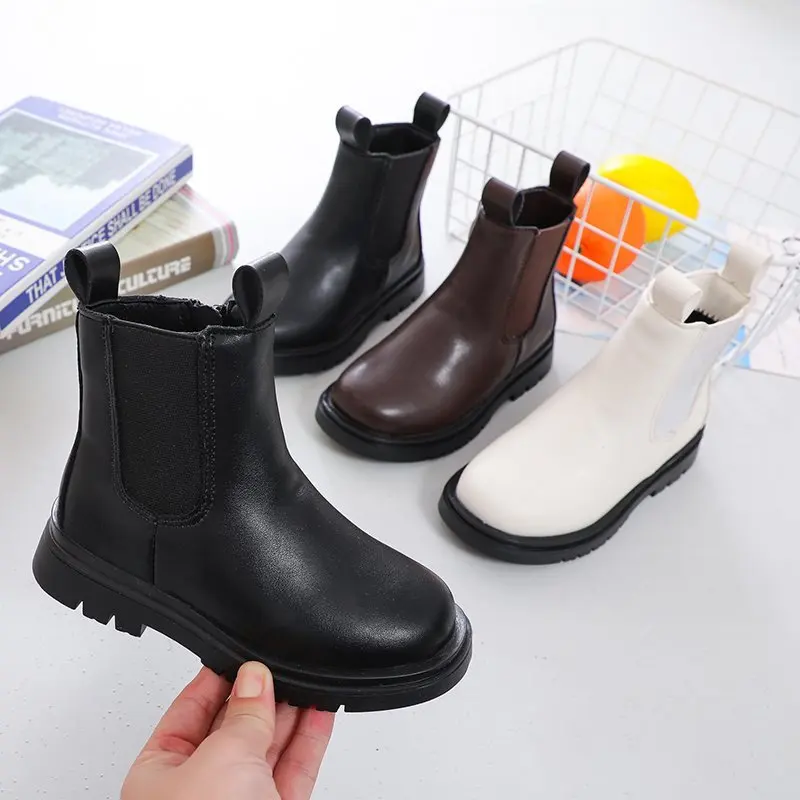 

Autumn New Children's Leather Soft Sole Waterproof Single Boot Girl Fashion Side Zipper Casual Anti Slip Flat Bottom Boot