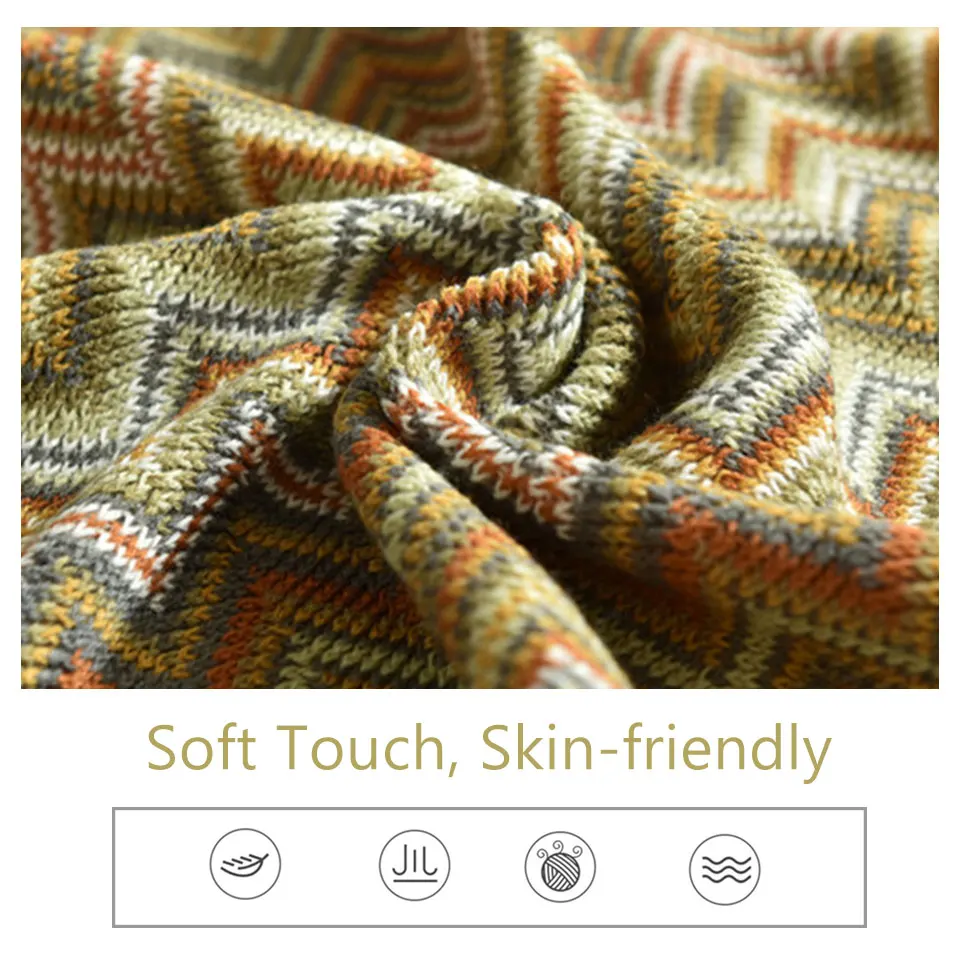 Покрывало для дивана с геометрическим узором вязаное многофункциональное в