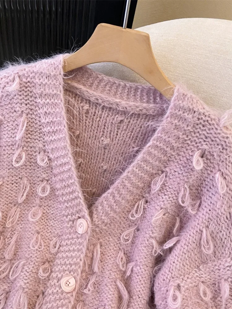 Milk Fufu розовый вязаный кардиган с кисточками и v-образным вырезом женский