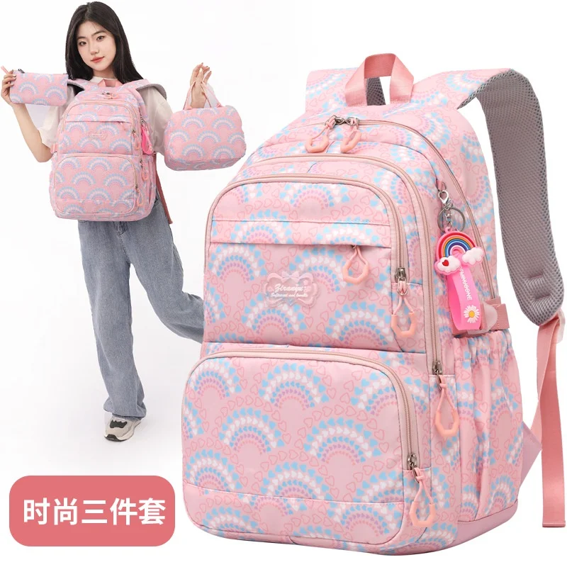 3-piece Set Girls High-capacity Camouflage Plaid Trolley Backpacks 2023 New Children Sweet Fashion Same Handbags with Pen Bag