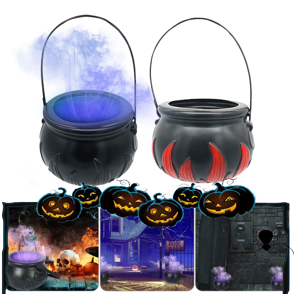 

Halloween Mist Witch Pot Witch Cauldron Fog Maker Water Fountain Fog Machine Colorful Changing Light Halloween Party Decoration