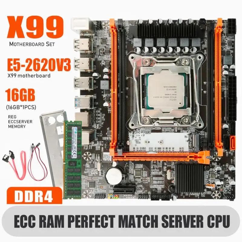 

X99 DDR4 2DDR4 DIMM Motherboard Set With Xeon E5 2620 V3 2670 V3 LGA2011-3 CPU 1 * 16GB PC4 RAM 3200MHz DDR4 Memory RAM REG ECC