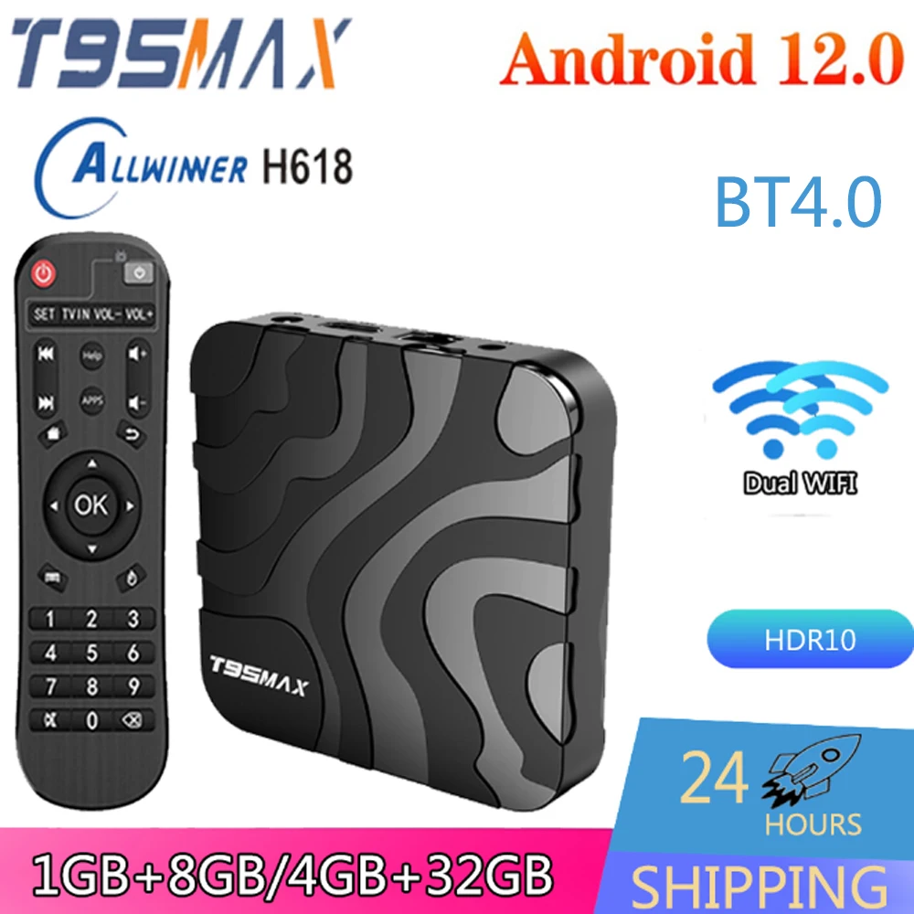 Приставка Смарт-ТВ T95MAX + Android Allwinner H618 Android 2,4, 100 ГГц, Bluetooth, LAN м, T95 HD 6K HDR10