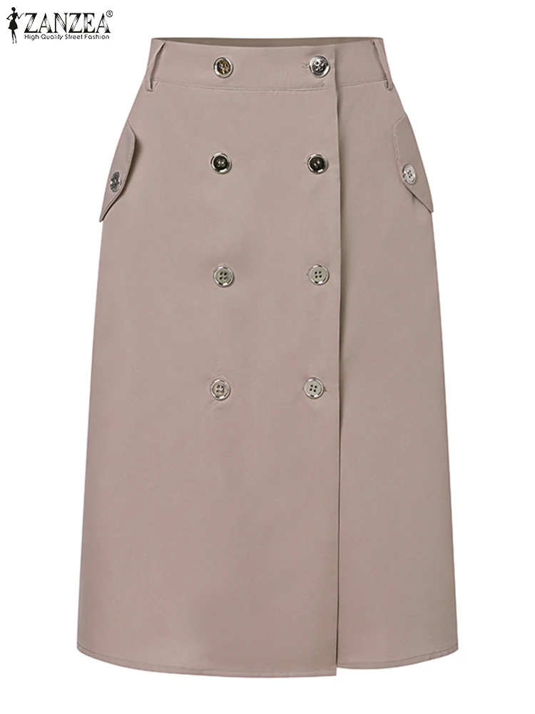 Юбка ZANZEA Женская однотонная на пуговицах стильная элегантная офисная модная