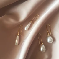 white teardrop simulation pearl earrings dangle for women baroque palace style jewelry long temperament hook simple earrings
