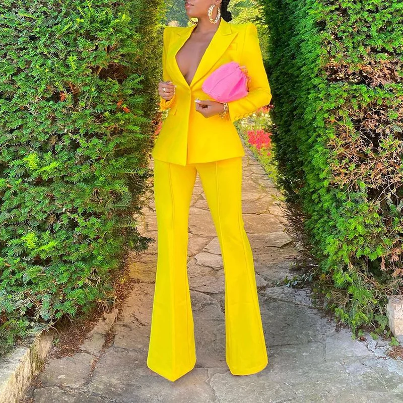 

2022 autumn European and American temperament slim suit jacket casual flared pants professional women's suits
