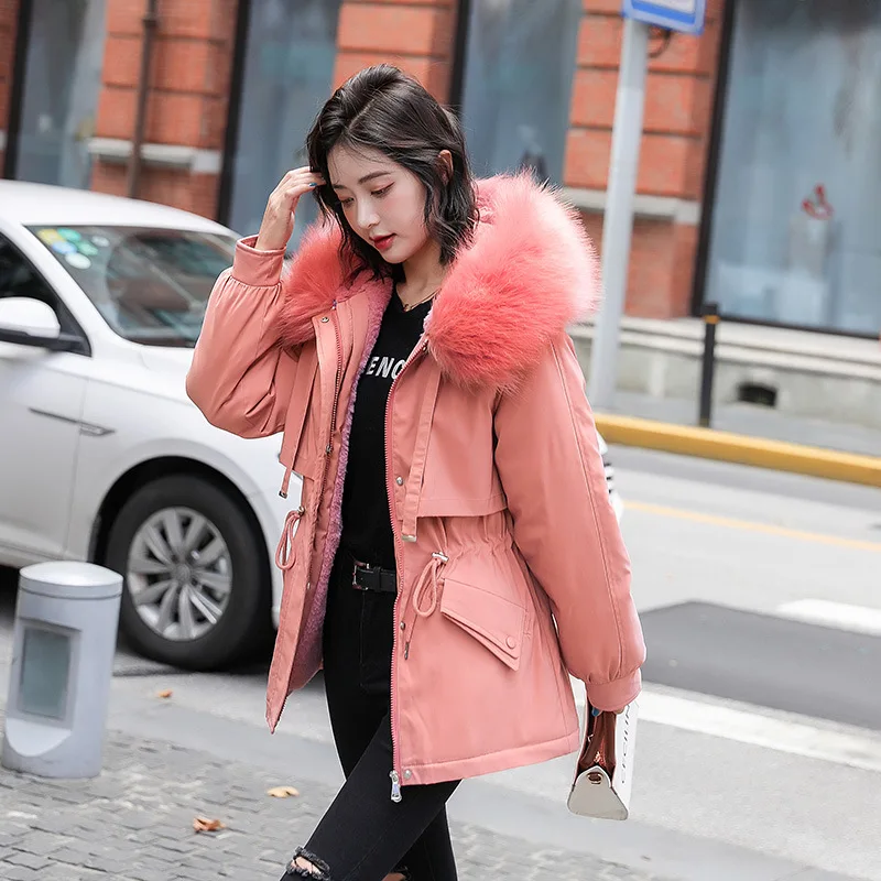 New Cotton Thickened Warm Parker Cotton Winter Jacket Coat Ladies Casual Long Korean Version Big Fur Collar Fur Lining Coat