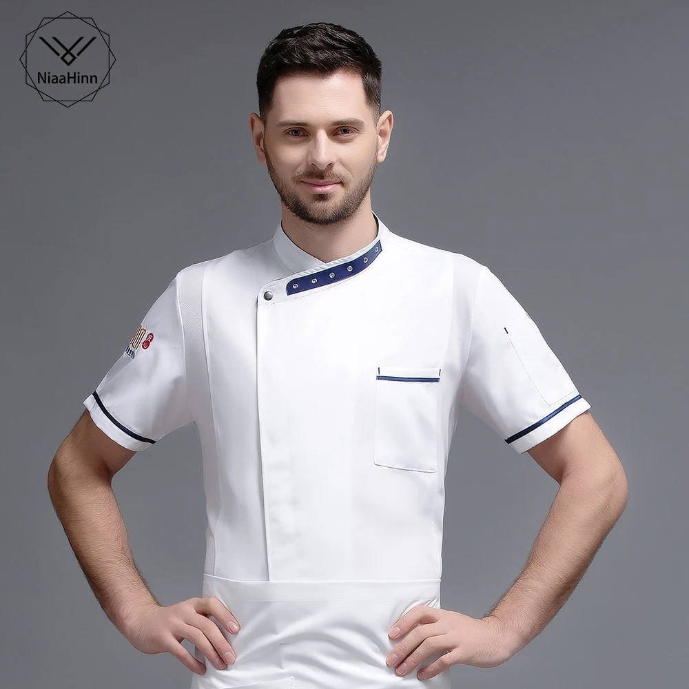 

High Quality Chef Work Clothes Restaurant Hotel Kitchen Catering Chef Jacket BBQ Cafe Cook Uniform Shirt Short Sleeved Wholesale