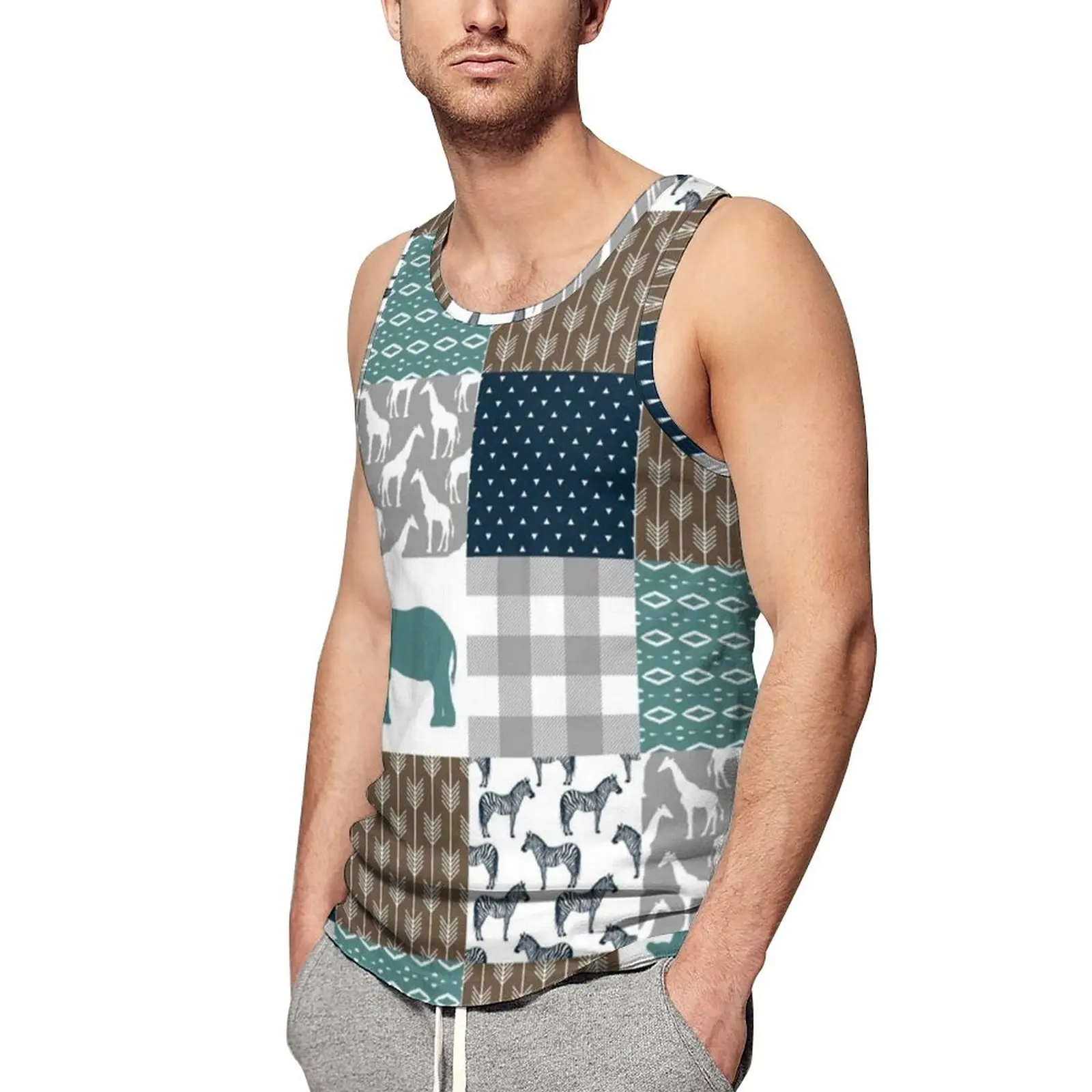 

Майка мужская повседневная в шотландскую клетку, милая клетчатая спортивная одежда, жилет без рукавов в скандинавском стиле с животными, коричневый темно-синий цвет