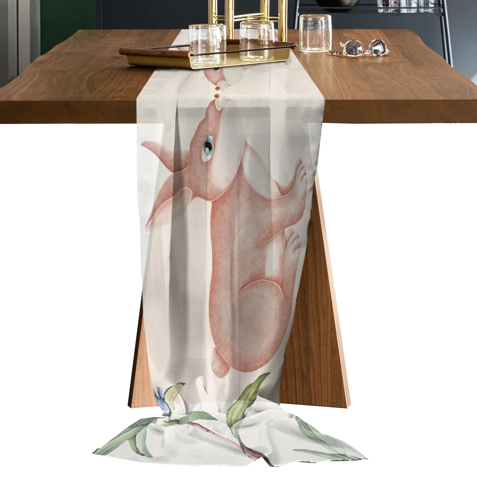 

Зеленые растения, симпатичный кролик, марлевые скатерти, Свадебный декор, обеденный стол с принтом, шифоновая скатерть для кухни