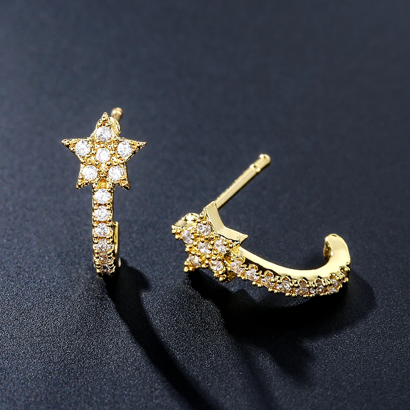 

2022 New Fashion Cubic Zirconia Star Shape Micro Pave Cz Stud Earrings for women Cute Girl Party Charm Jewelry Gift
