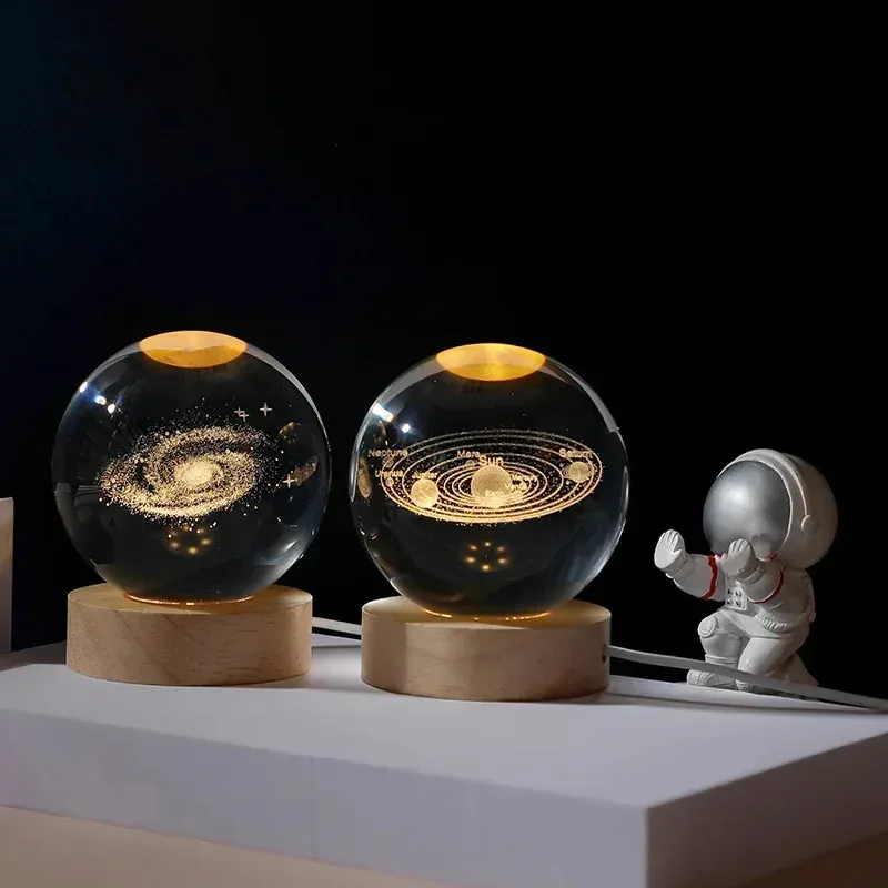 Фото 6 см 3D хрустальный шар Planet ночник с лазерной гравировкой солнечной системы стеклянный глобус со светодиодной основой астрономический подарок домашний декор для рабочего стола №1