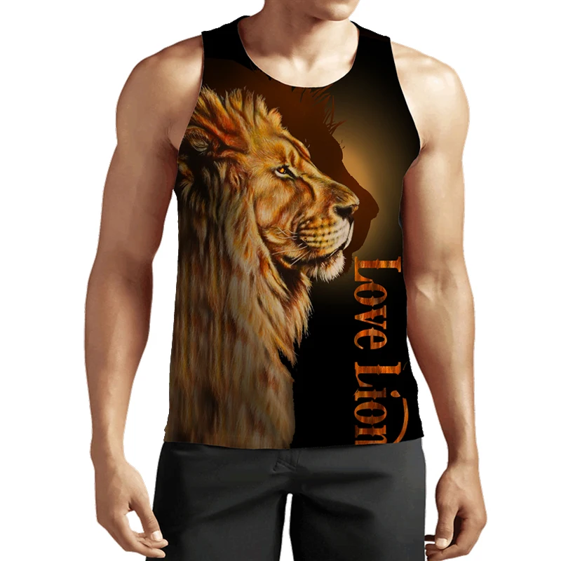 

New 3D Printing Animal Lion Fashion Men Women Tracksuits Crewneck Hip Hop Vest Size S-7XL Mesh Top Four Seasons Casual