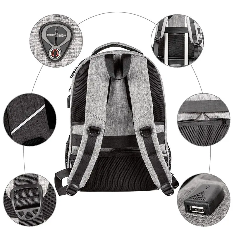 RFID-Safe Travel Laptop Backpack with USB Charging Port